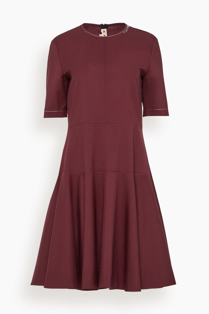 Marni Embroidered Short Sleeve Midi Dress in Dark Burgundy Hampden Clothing Marni Embroidered Short Sleeve Midi Dress in Dark Burgundy Hampden Clothing