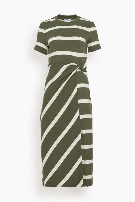 Tanya Taylor Dresses Short Sleeve Striped Cody Dress in Army/Cream