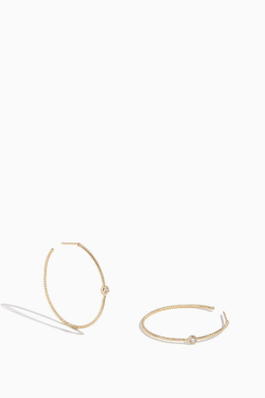 Vintage La Rose Earrings Twisted Bezel Hoops in 14K Yellow Gold