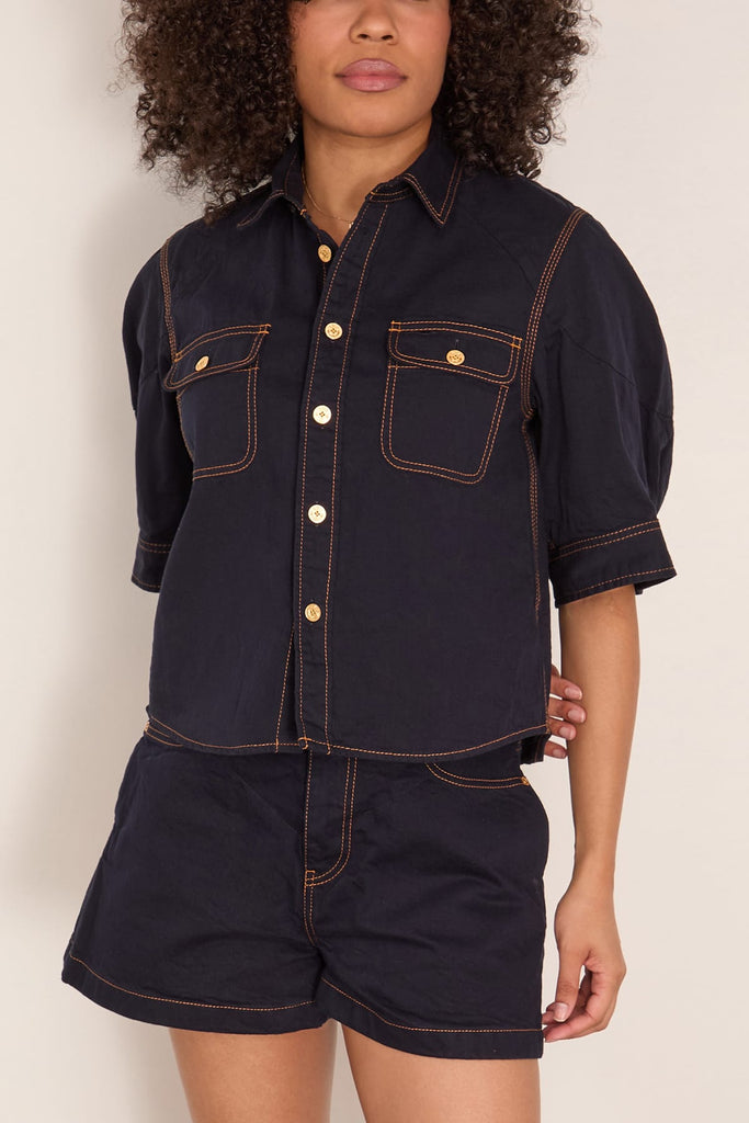 Sacai　デニムシャツ　23ss 半袖 Sacai Denim Shirt in Navy – Hampden Clothing