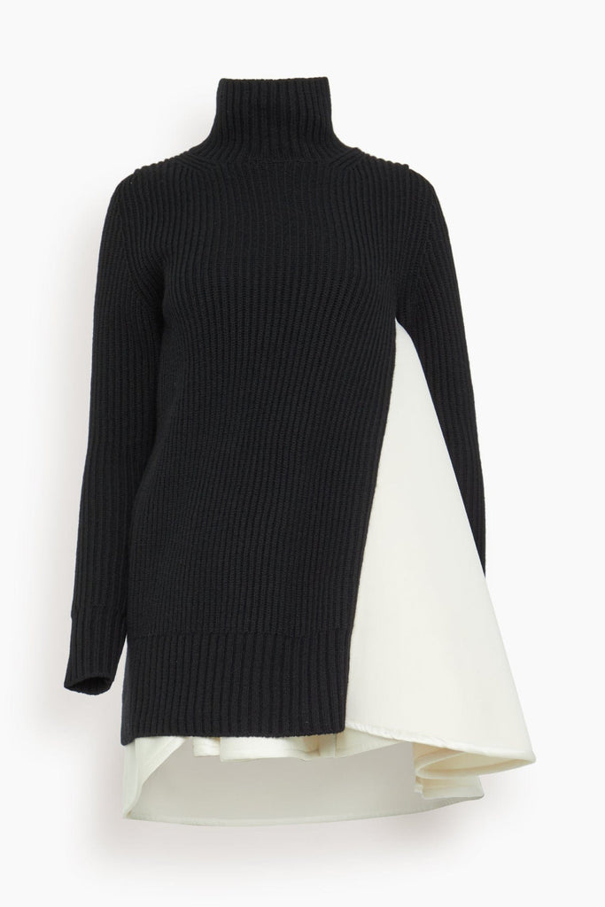 Wool Knit x Satin Bonding Dress in Black x Off White