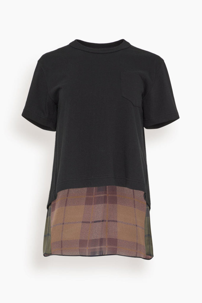 Sacai Plaid Print x Cotton Jersey T-Shirt in Khaki x Navy