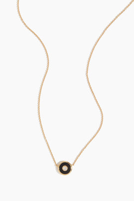 Black Onyx Mini Saucer Pendant Necklace in 18k Yellow Gold