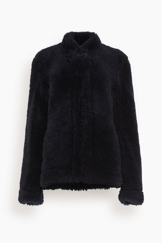 Toteme Cinched Shearling Jacket in Navy – Hampden Clothing
