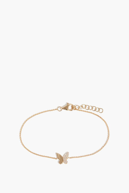 Vintage La Rose Bracelets Half Pave Butterfly Chain Bracelet in 14k Yellow Gold