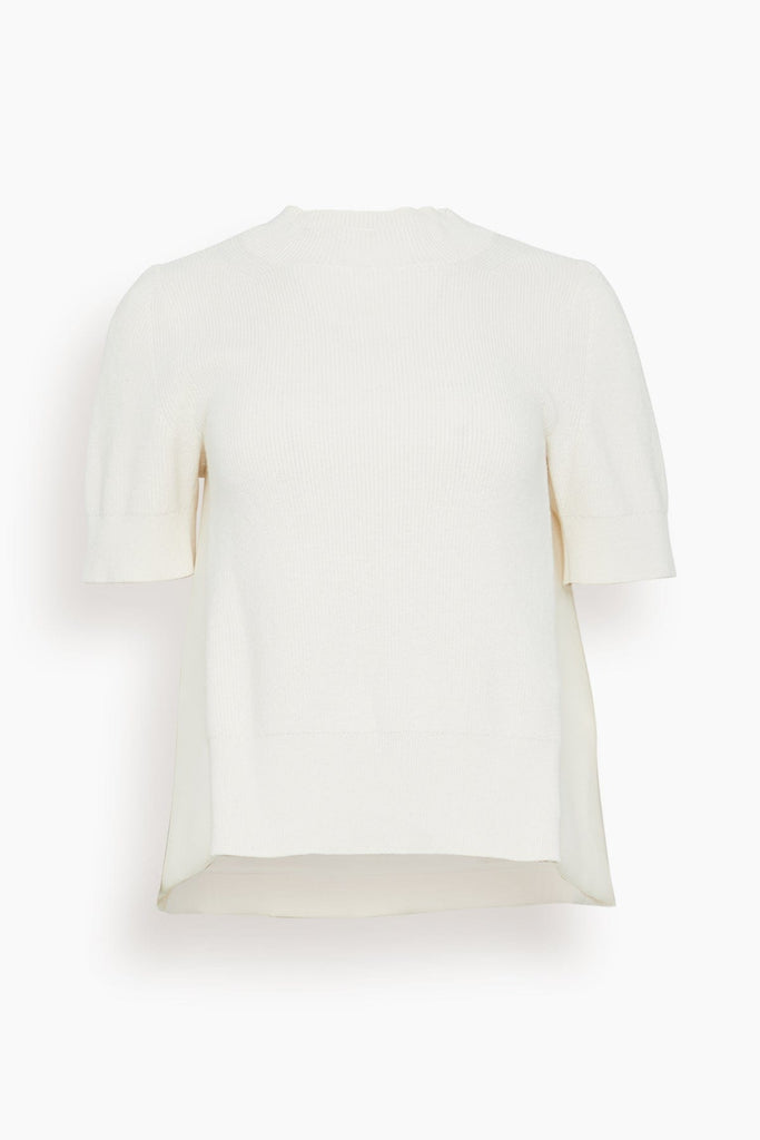 Sacai Suiting Bonding x Cotton Cashmere Knit Pullover in Off White