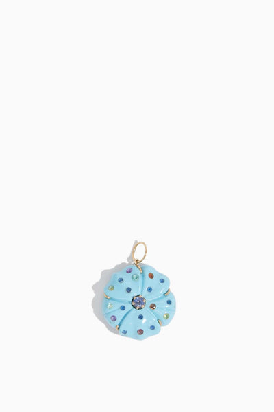 Turquoise Flower with Sapphire Sprinkles in 14k Yellow Gold
