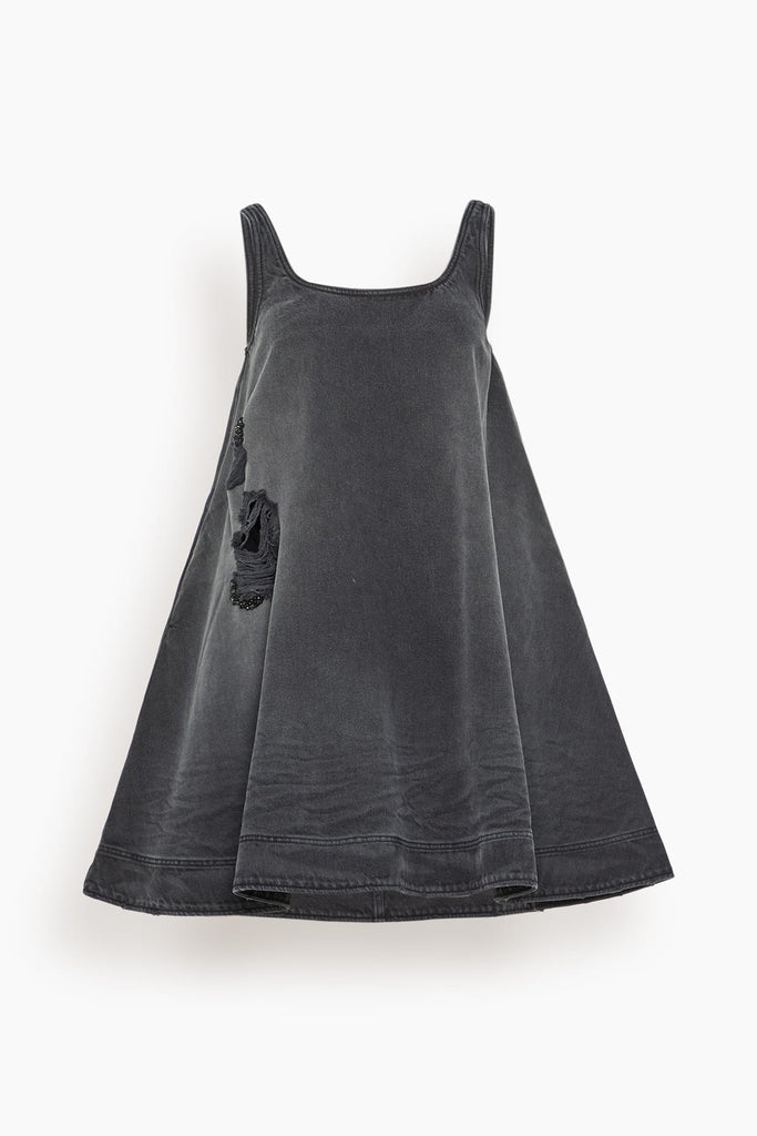 A-Line Denim Mini Dress in Distressed Black/Jet