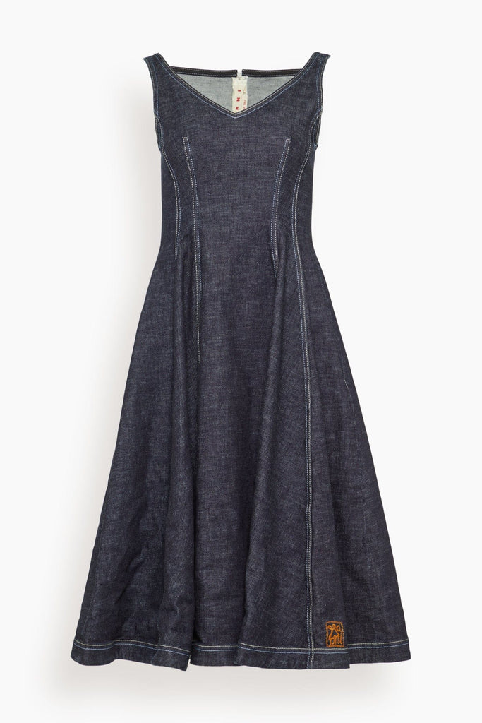 Denim Midi Balloon Dress in Blue/Black
