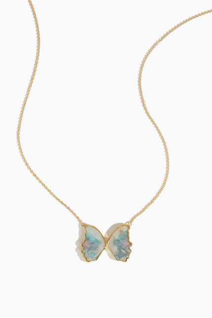 Stoned Fine Jewelry Necklaces Butterfly Paraiba Pendant Necklace in 14K Yellow Gold