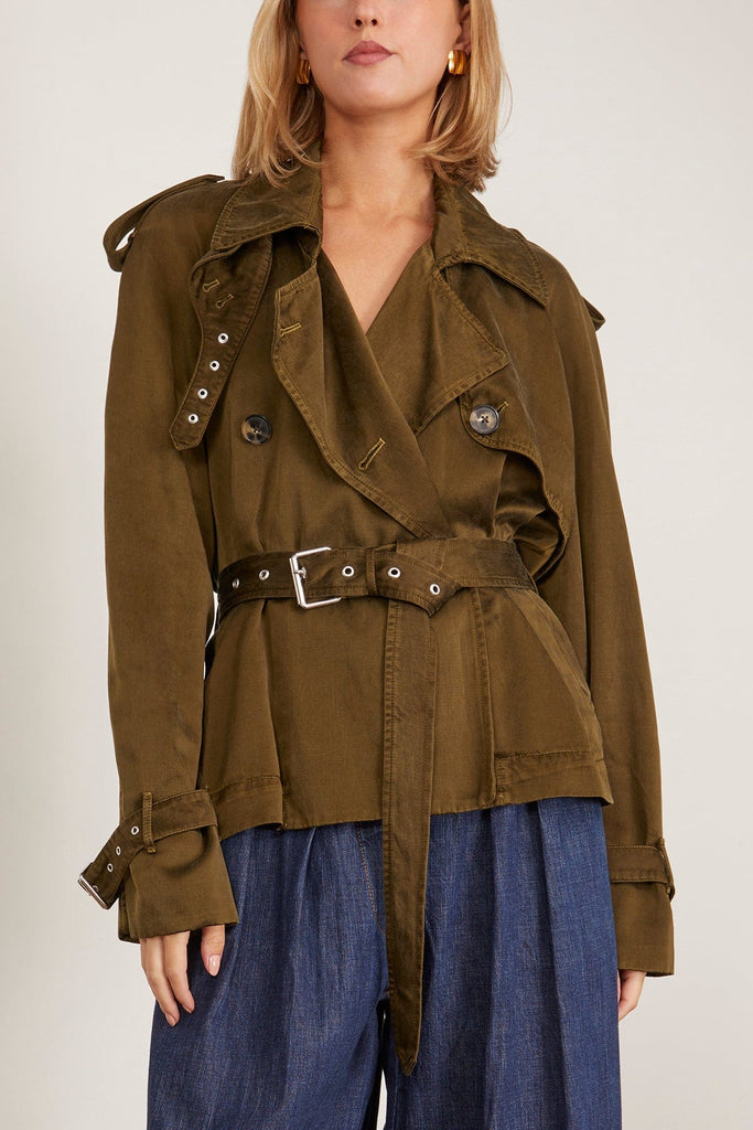 Dries Van Noten Risto Short Coat in Khaki – Hampden Clothing