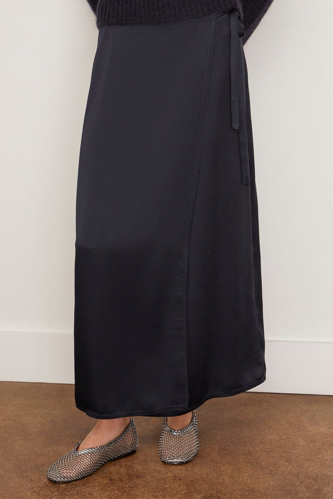 Forte Forte Chic Shining Satin Sarong Skirt in Notte
