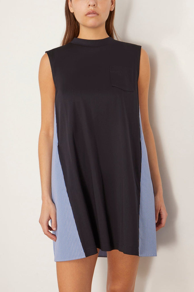 Sacai Cotton Poplin x Cotton Jersey Dress in Navy and Blue