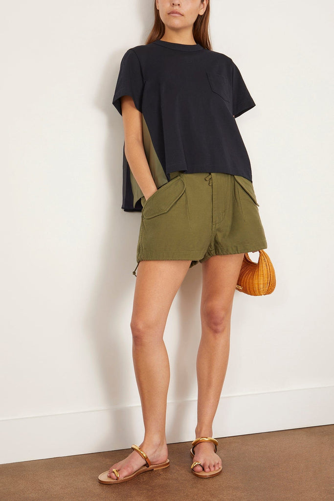 Sacai Nylon Twill x Cotton Jersey T-Shirt in Navy and Khaki