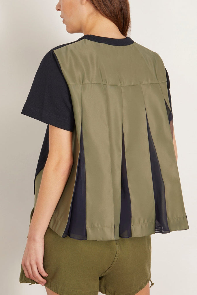 Sacai Nylon Twill x Cotton Jersey T-Shirt in Navy and Khaki