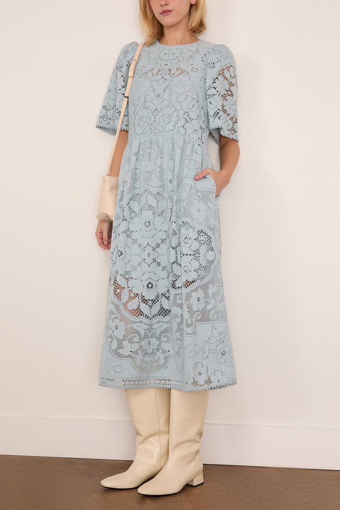 SEA NY Arianna Lace Short Sleeve Midi Dress in Blue Hampden Clothing SEA NY Arianna Lace Short Sleeve Midi Dress in Blue Hampden Clothing