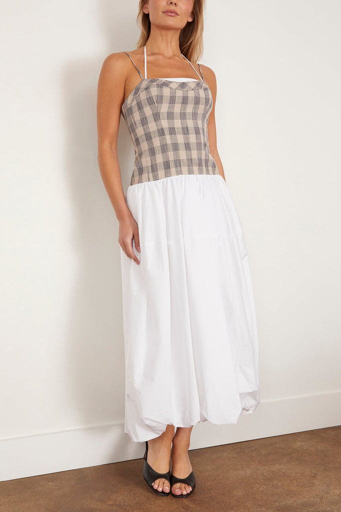 Simkhai Pfeiffer Sleeveless Bustier Midi Dress in Midnight Gingham