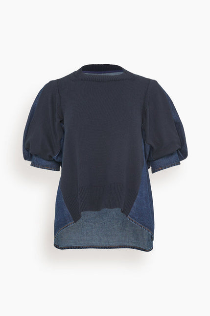 Sacai Tops Denim Knit Pullover in Navy x Blue