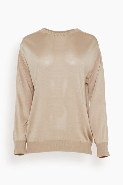 Maglia Girocollo Round Neck Sweater with Back Slit in Camel