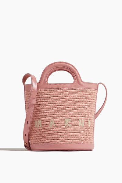 Tropicalia Small Bucket Bag in Pink Raffia