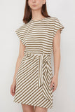 Apiece Apart Dresses Nina Cinched Mini Dress in Cream and Olive Stripe