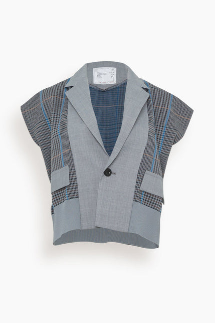 Sacai Jackets Chalk Stripe Glencheck Knit Vest in Gray