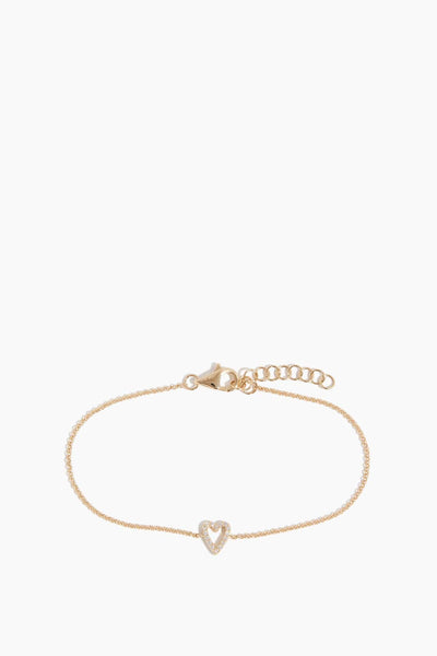 Pave Heart Chain Bracelet in 14k Yellow Gold