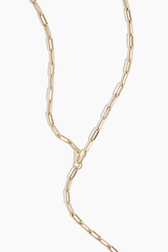 Vintage La Rose Paperclip Lariat Necklace in 14k Yellow Gold Hampden