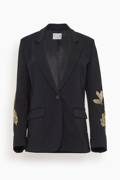 Embroidery Stretch Crepe Cady Jacket in Nero