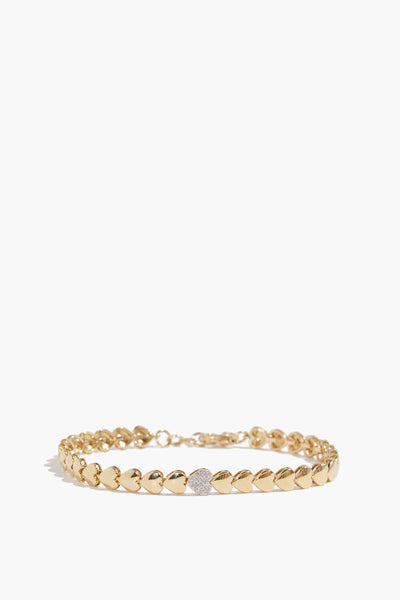 Pave Hearted Bracelet in 14k Yellow Gold