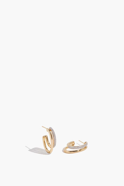 Pave Diamond Double Hoop Earrings in 14k Yellow Gold