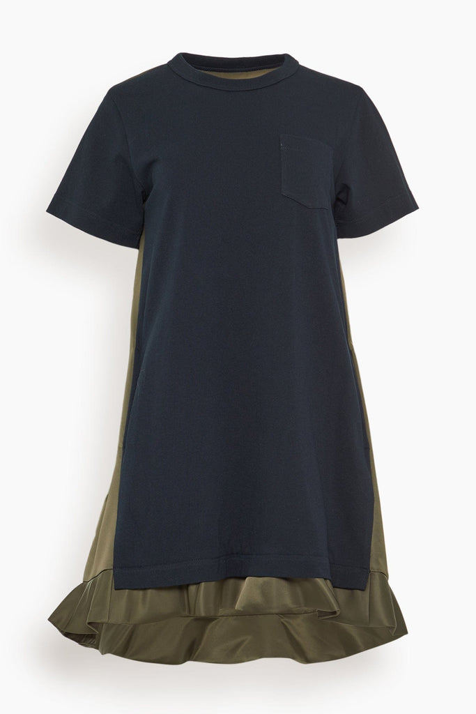 Sacai Nylon Twill x Cotton Jersey Dress in Navy/Dark Khaki