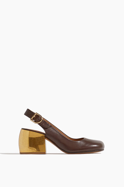 Sling Back Pump with Gold Heel in Brown