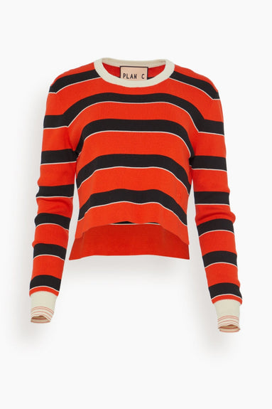 Plan C Sweaters Striped Knit Sweater in Red Line