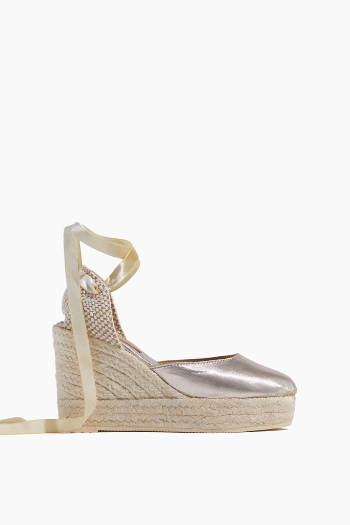 Forte Forte Laminated Wedge Espadrilles in Silver Hampden Clothing