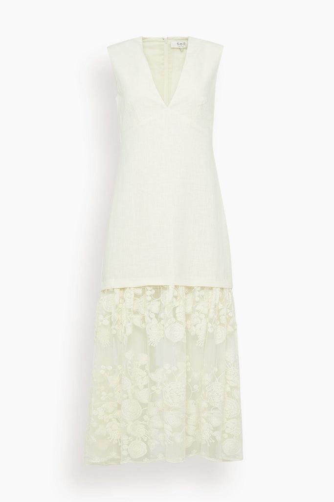 Sea Arielle Lace V-Neck Midi Dress in Cream  Hampden Clothing
