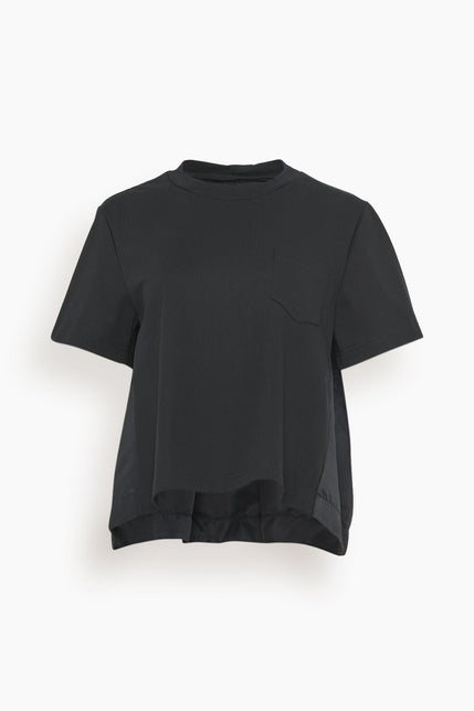 Sacai Tops Cotton Jersey x Nylon Twill T-Shirt in Black