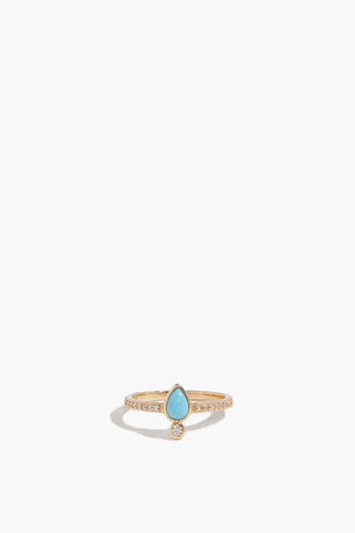 Bezel Turquoise Drop Ring in 14k Yellow Gold