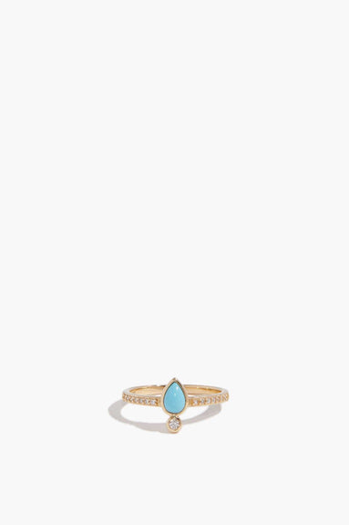 Vintage La Rose Rings Bezel Turquoise Drop Ring in 14k Yellow Gold