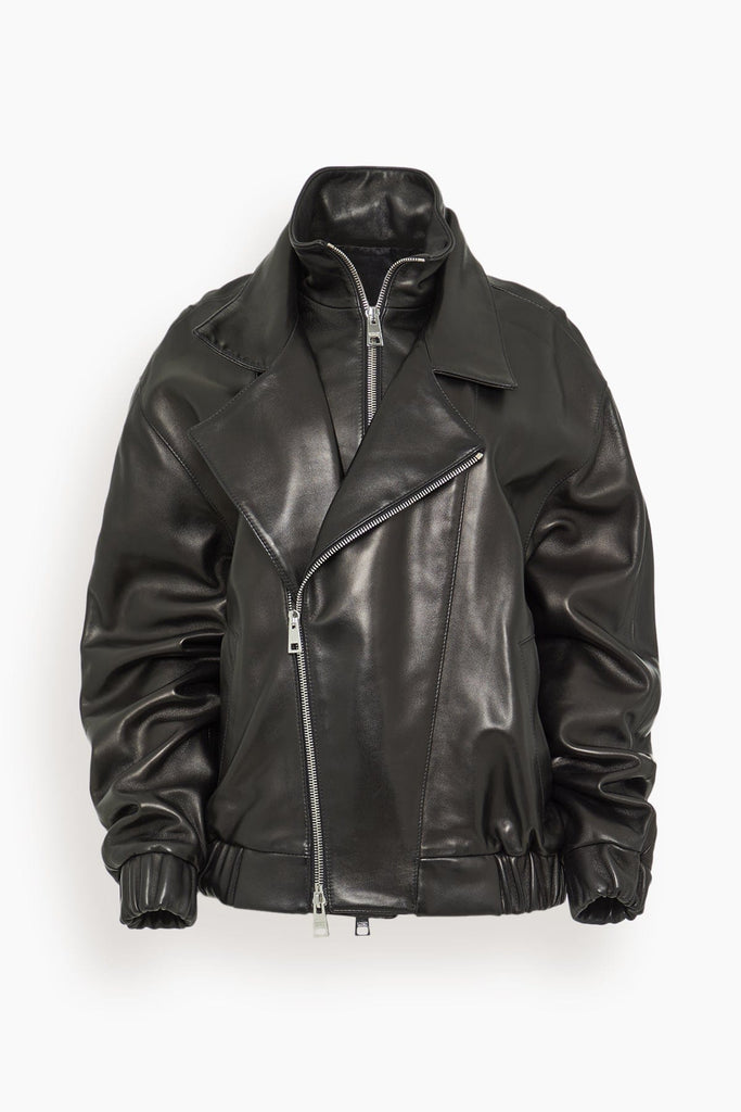 Brandon Maxwell The Emmett Double Zip Leather Moto Jacket in Black