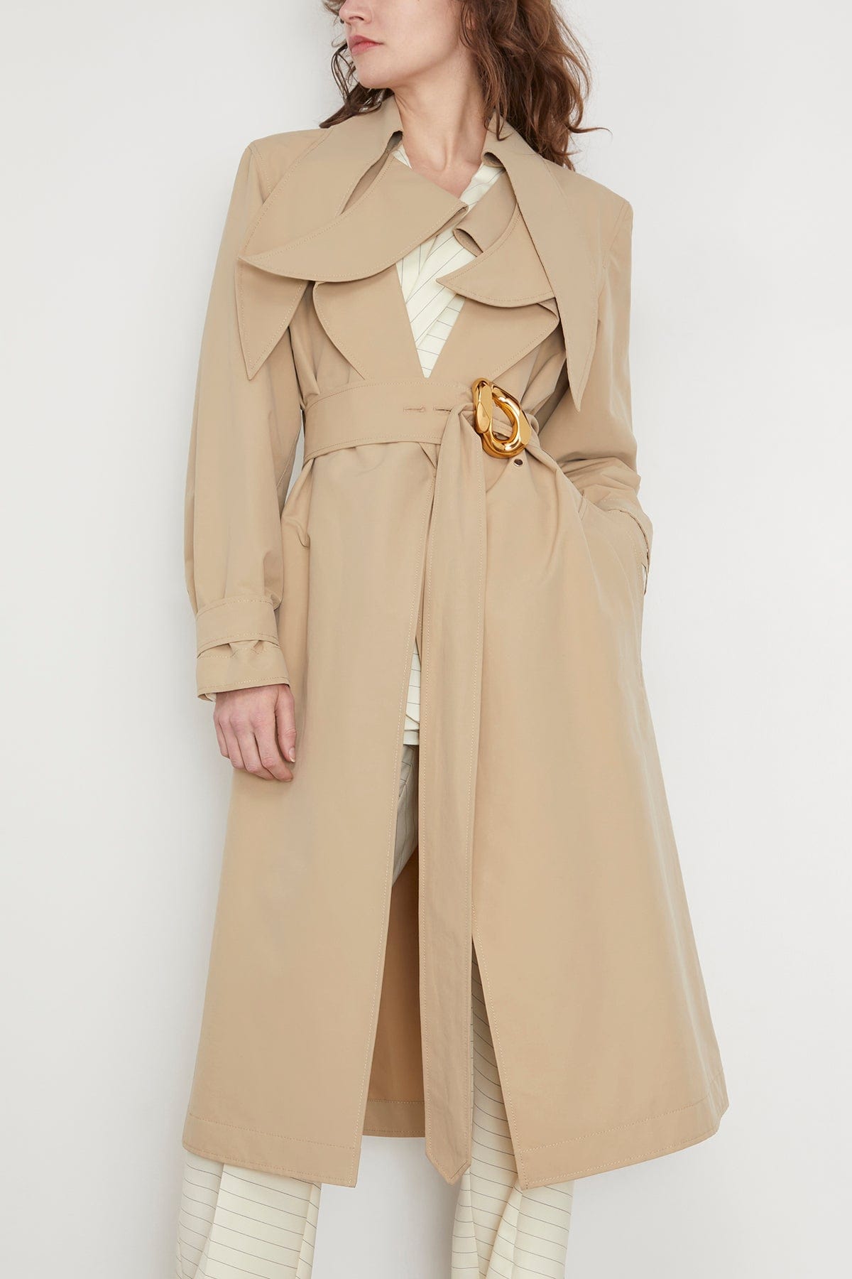 JW Anderson Coats Exaggerated Collar Chain Link Trench in Flax JW Anderson Exaggerated Collar Chain Link Trench in Flax