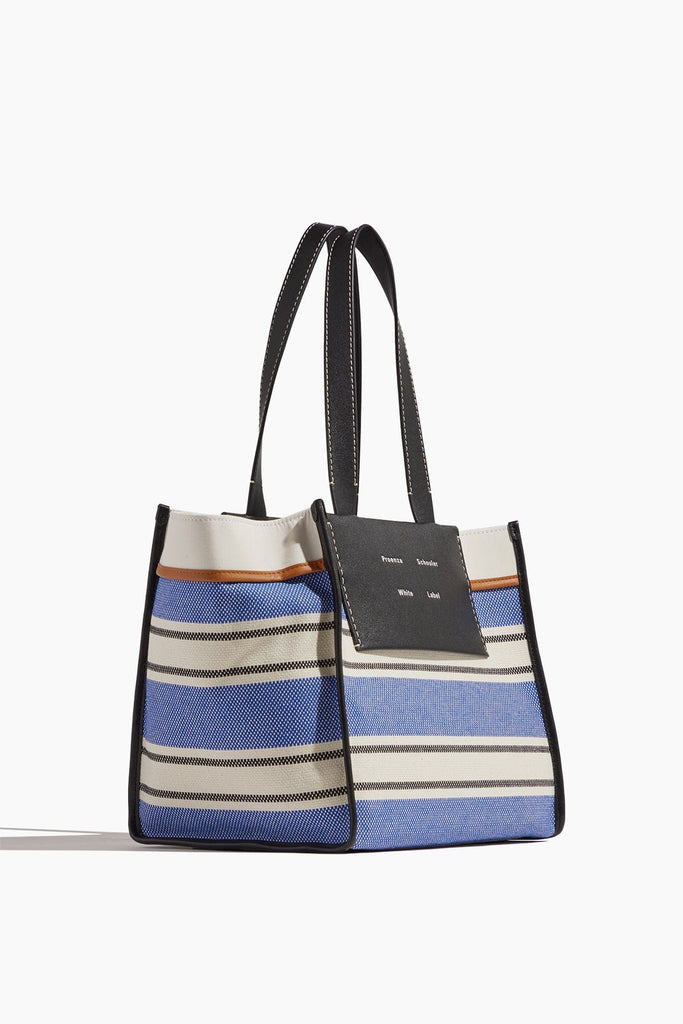 Large Morris Stripe Canvas Tote in Black/White/Cobalt