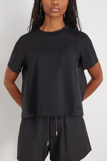 Sacai Tops Cotton Jersey x Nylon Twill T-Shirt in Black Sacai Cotton Jersey x Nylon Twill T-Shirt in Black