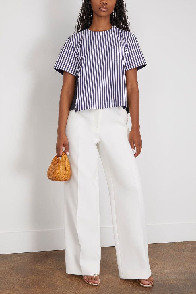 Sacai Cotton Poplin x Nylon Twill Pullover in Navy Stripe x Sacai Cotton Poplin x Nylon Twill Pullover in Navy Stripe x