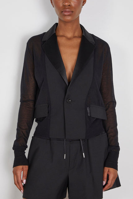 Sacai Sweaters Suiting Mix Knit Cardigan in Black Sacai Suiting Mix Knit Cardigan in Black