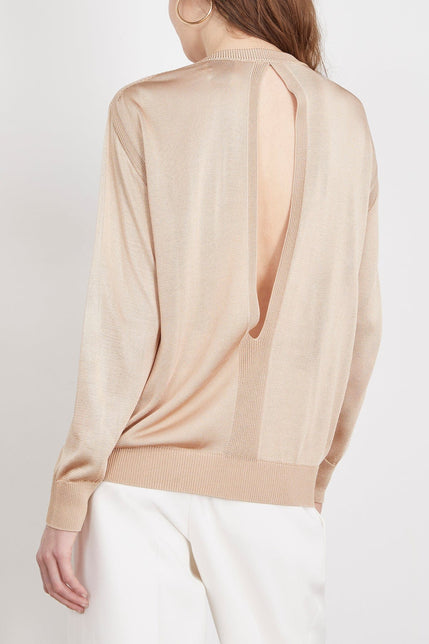 SASUPHI Sweaters Maglia Girocollo Round Neck Sweater with Back Slit in Camel