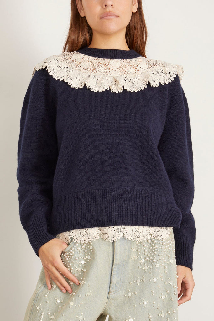 トップス CristaSeya VISONE SWEATER SMOKY NAVY SEA Kristeen Lace Sweater in Navy – Hampden Clothing