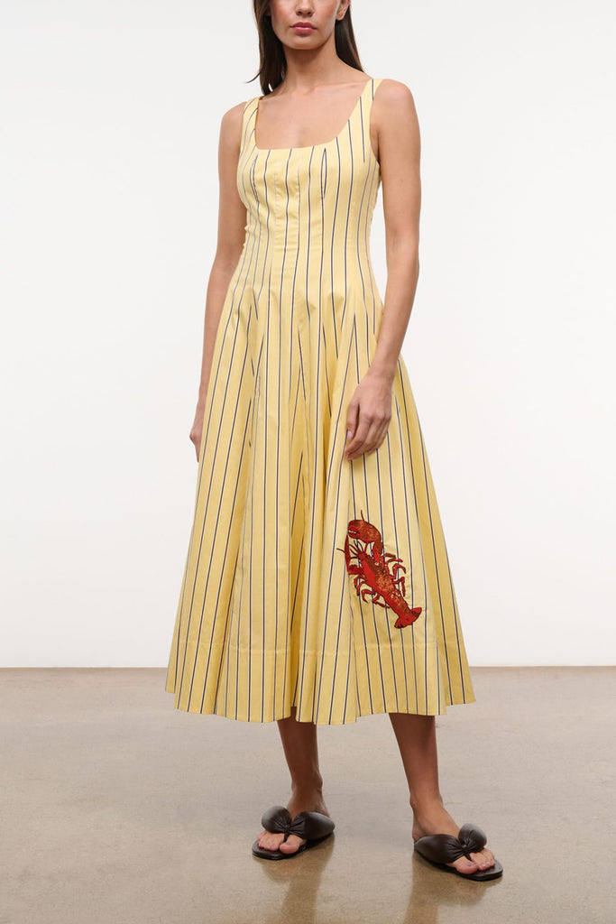 staud brown wells dress | Yellow/Stripe | Size 00 Model is wearing US speakeasy dresses Teal Long Sleeve Bridesmaid Size:AU 6/XS