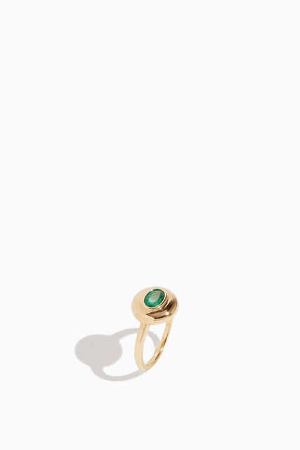 Stoned Fine Jewelry Rings Emerald Saucer Ring in 18k Yellow Gold Stoned Fine Jewelry Emerald Saucer Ring in 18k Yellow Gold