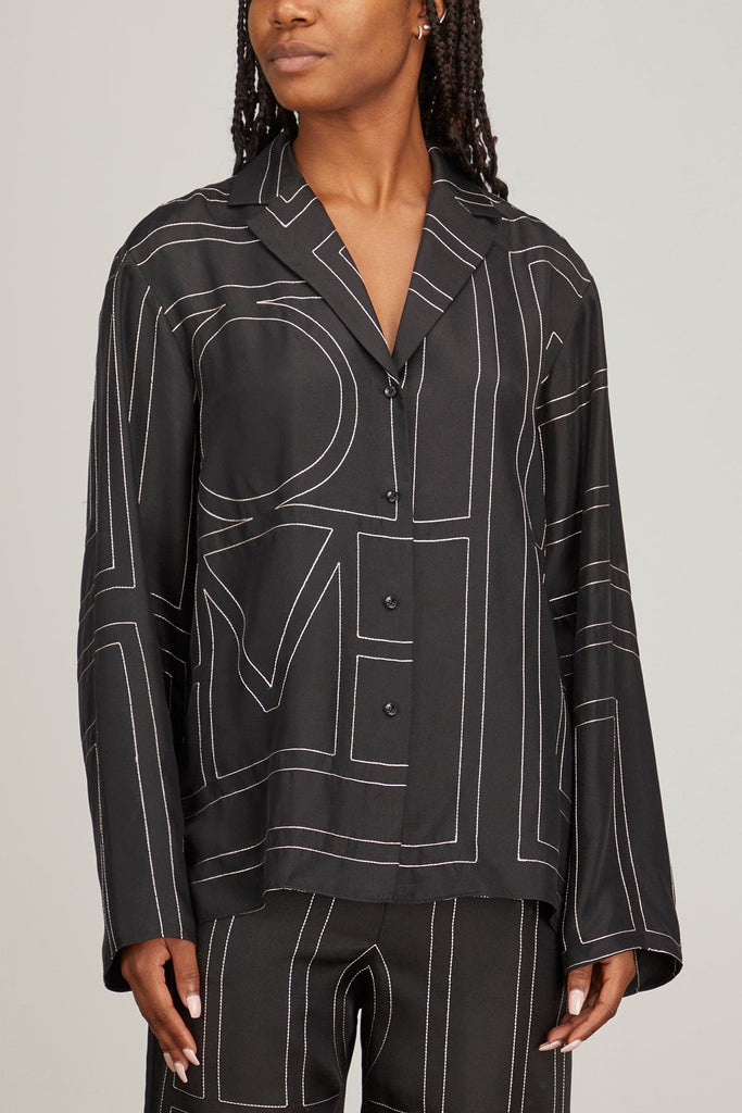 TOTEME - TOTEME Monogram Silk Pajama Top in Mocha 40 / 8 US - Hampden Clothing